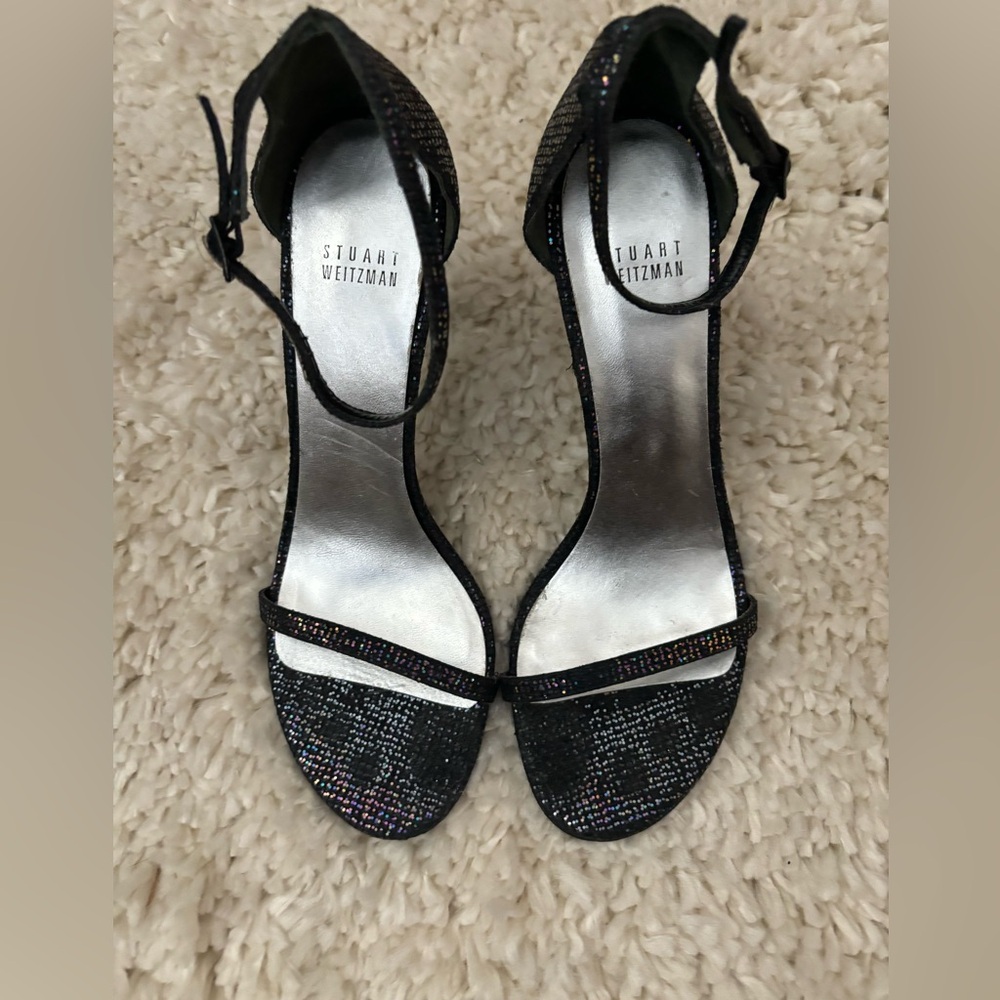 Stuart Weitzman Nudist Song Black Sparkle Heels